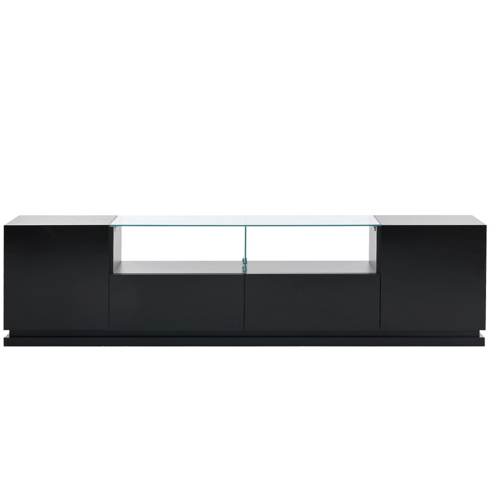 TV Stand with Tempered Glass  Modern High Gloss Entertainment Center for TVs Up to 70\