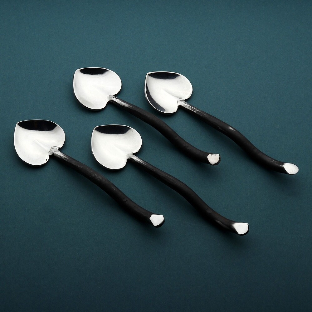 Twig Design Burnt Black Heart Spoon 4 Pcs. Set