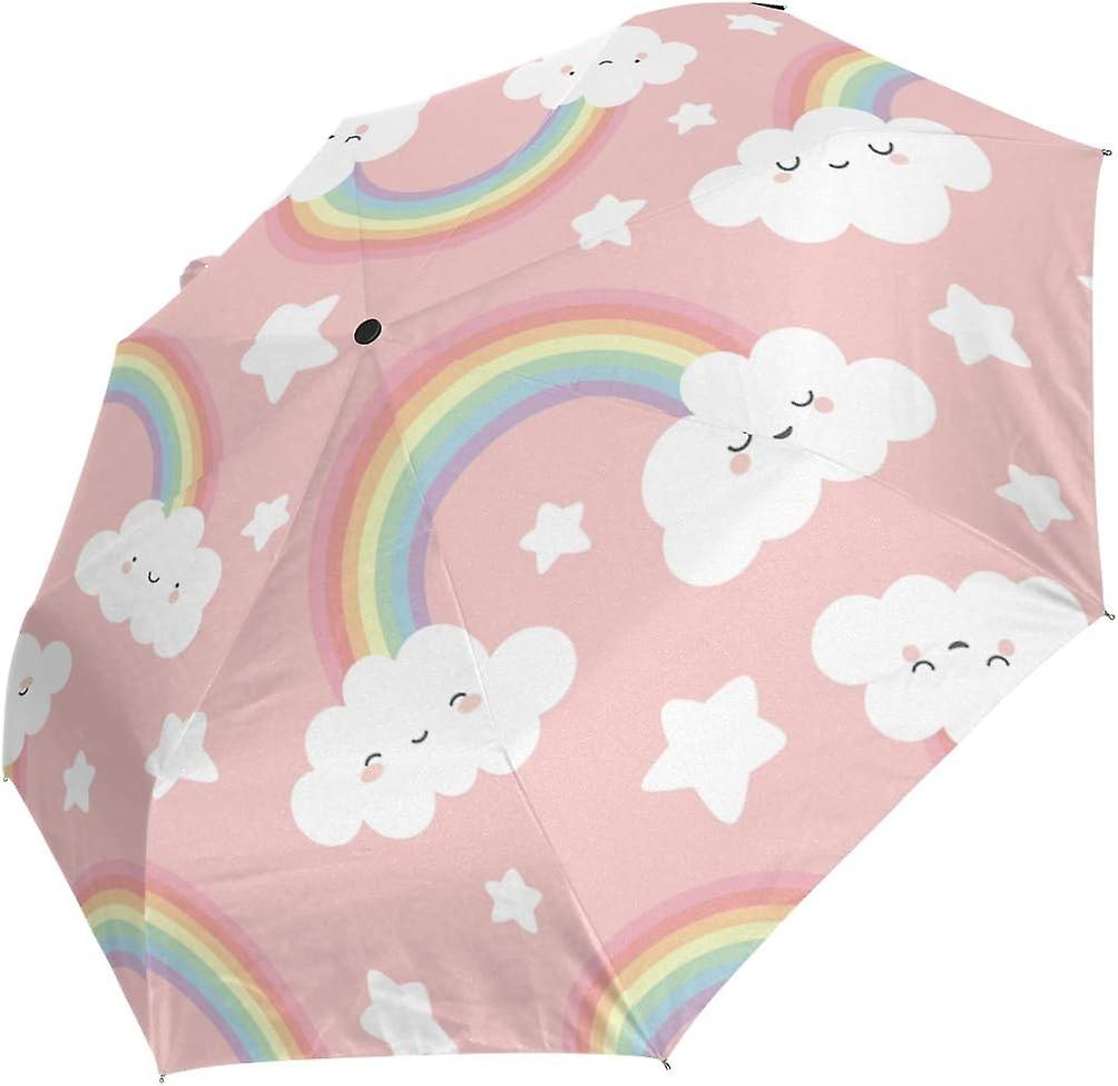 Travel Umbrella Automatic Windproof Foldable Umbrella Cloud Rainbow