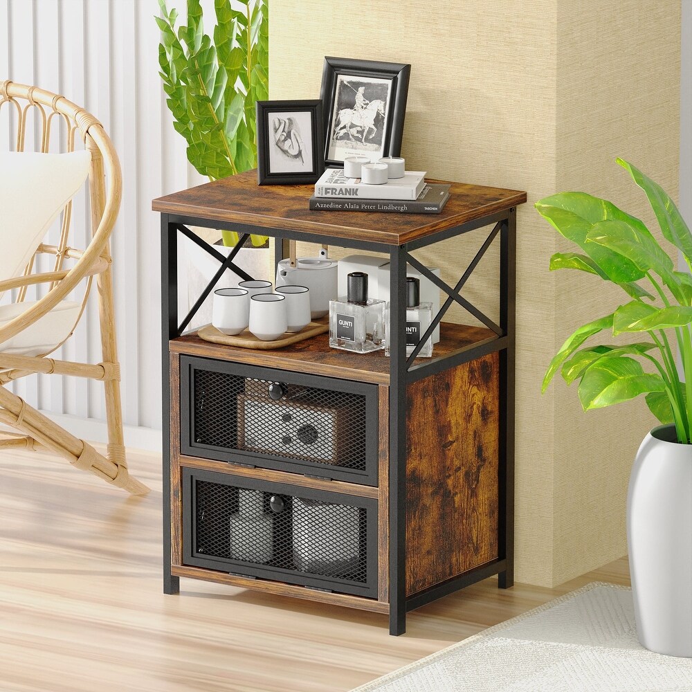 Modern Nightstand with 3 tier Storage Shelves  Brown Nightstands/Black Nightstands (Set of 2)