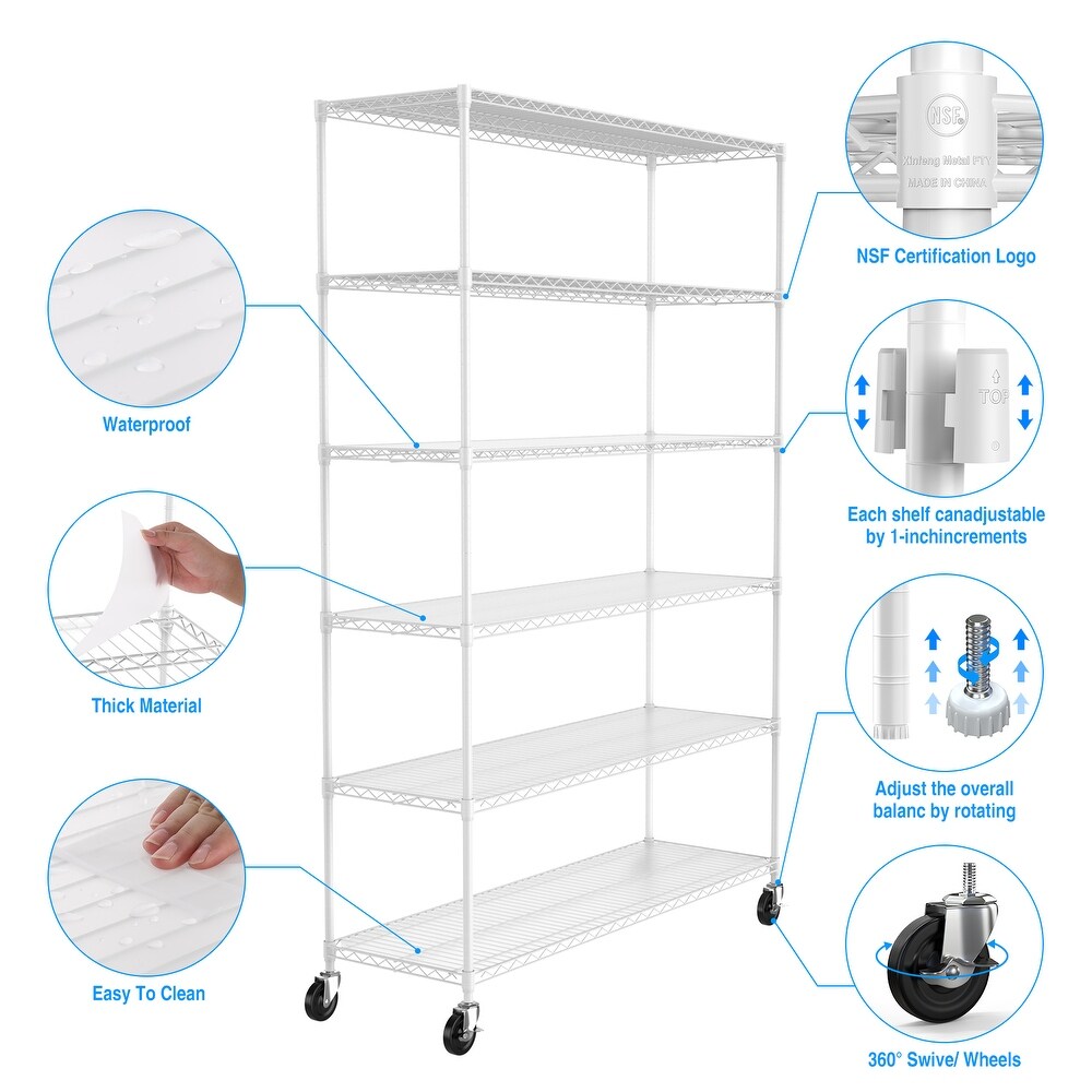 6 Tier 6000lbs Capacity NSF Metal Shelf Wire Shelving Unit with Wheels and Liners for Kitchen  Garages