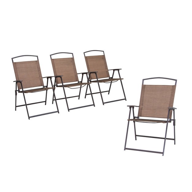 4pc Patio Folding Chairs Brown Crestlive Products