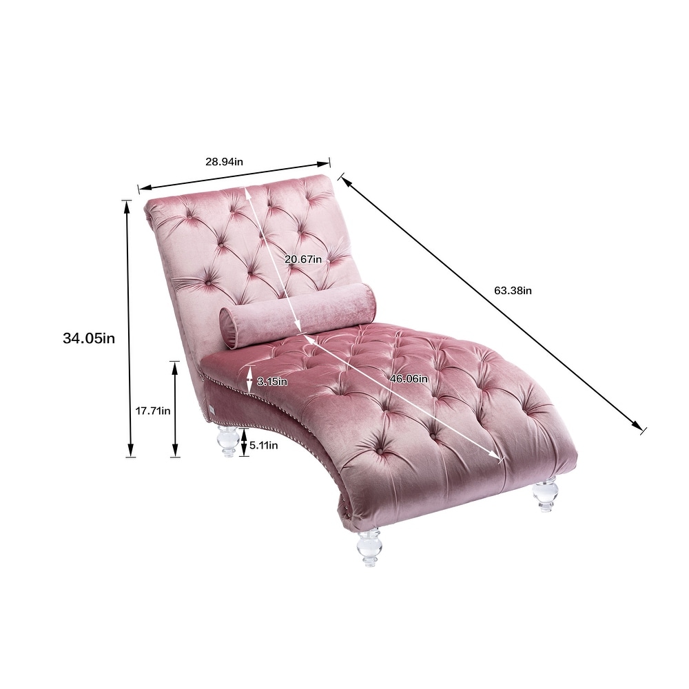 Velvet Concubine Sofa Chaise Reclining Lounger Sofa with Acrylic Feet