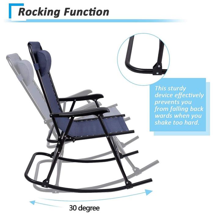 Vineego Patio Rcoking Chair Outdoor Zero Gravity Textilene Foldable Lounge Chair, Blue