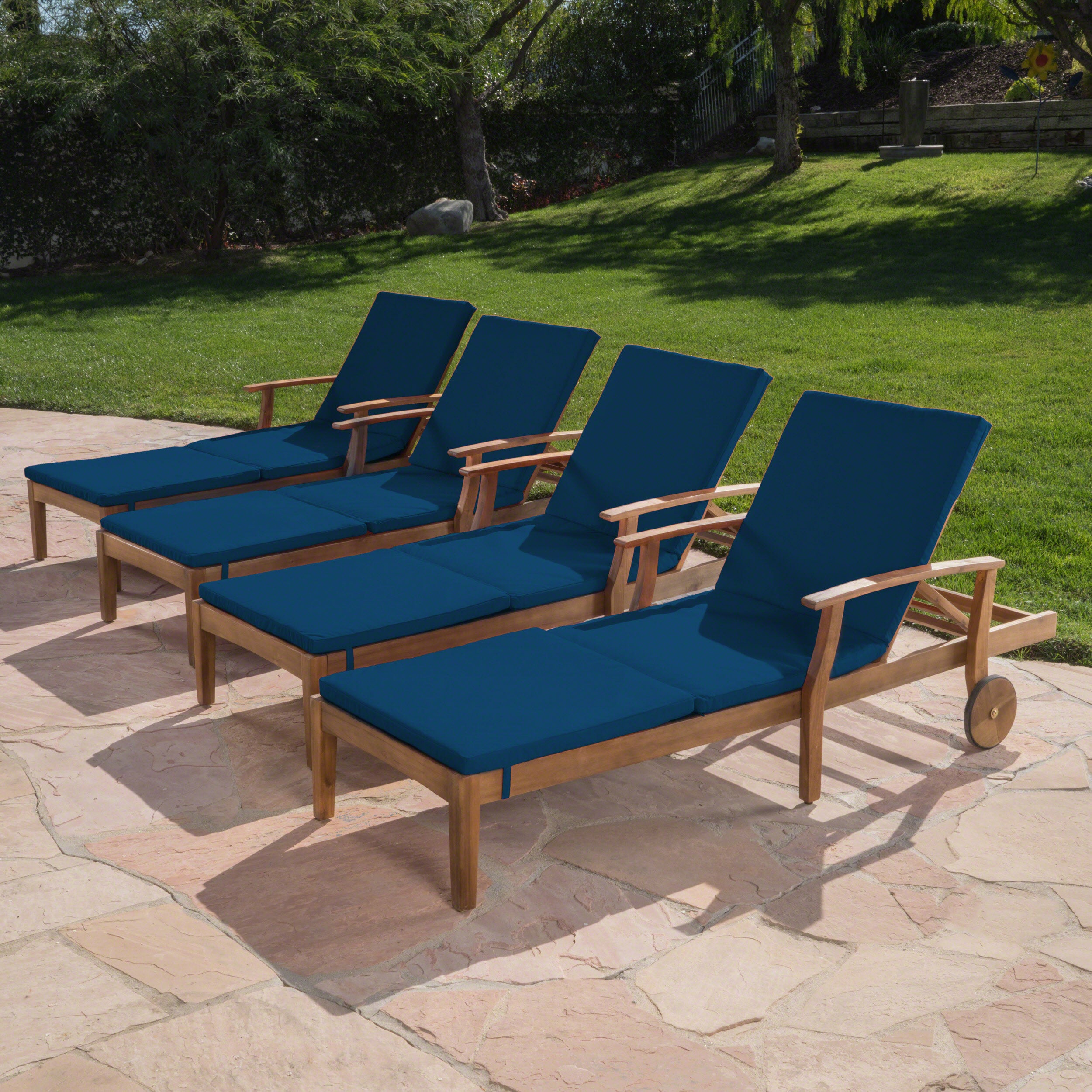 Daisy Outdoor Teak Finish Chaise Lounge with Water Resistant Cushion