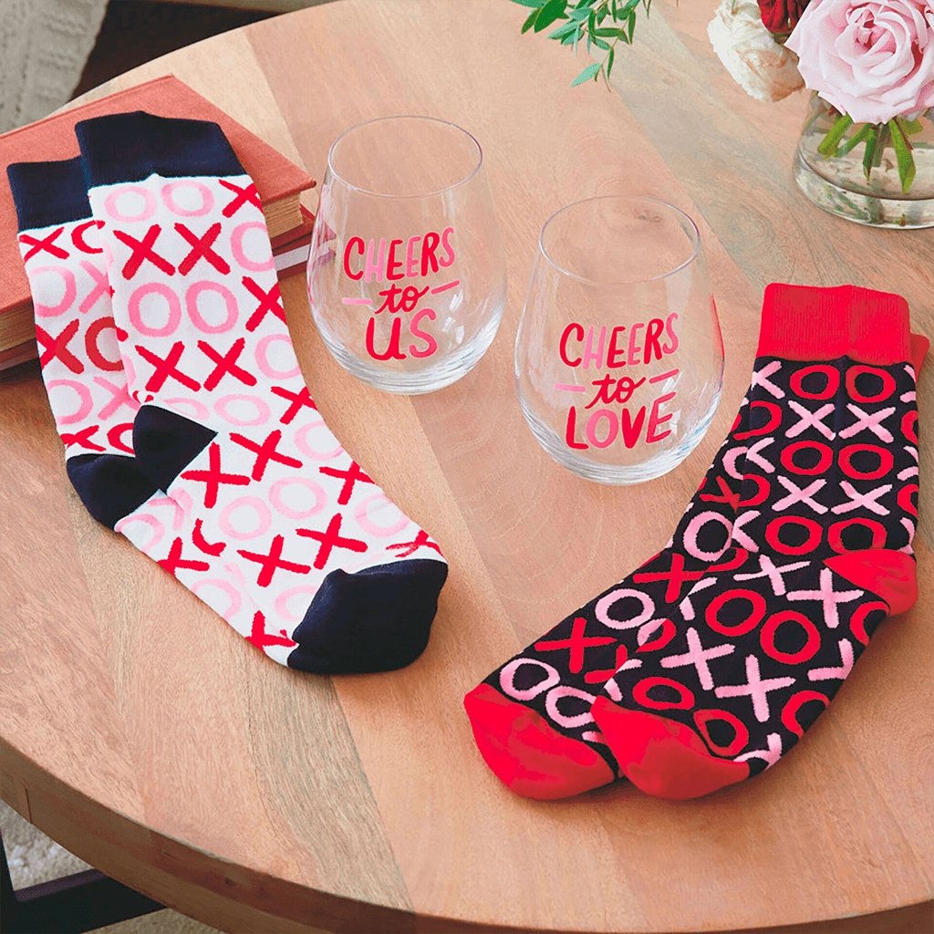 Hallmark  Wine Night Valentine's Day Socks And Wine Glasses, Set of 4