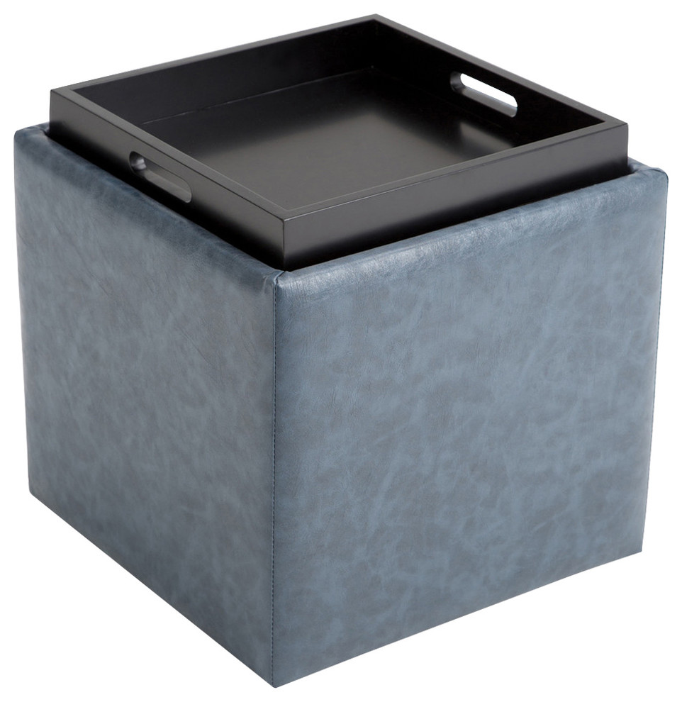 Rockwood Cube Storage Ottoman with Tray   Contemporary   Footstools And Ottomans   by Homesquare  Houzz