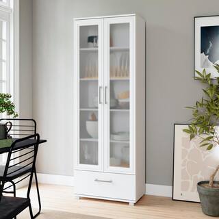 Manhattan Comfort Serra 71.85 in. White Faux Wood 5-shelf Standard Bookcase with Glass Door 75AMC6