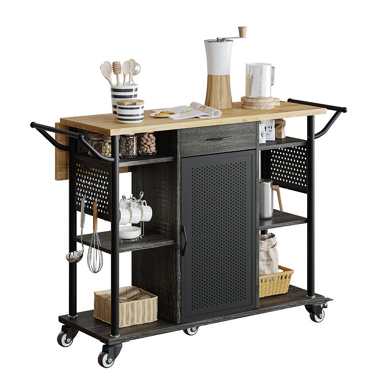 Bestier Rolling Kitchen Utility Cart with Collapsible Surface Extender， Black