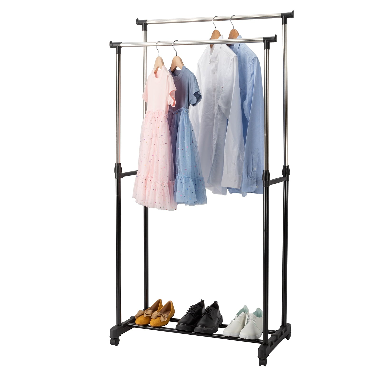 Ktaxon Rolling Portable Clothes Rack Double Bar Rail Hanging Garment Hanger Adjustable