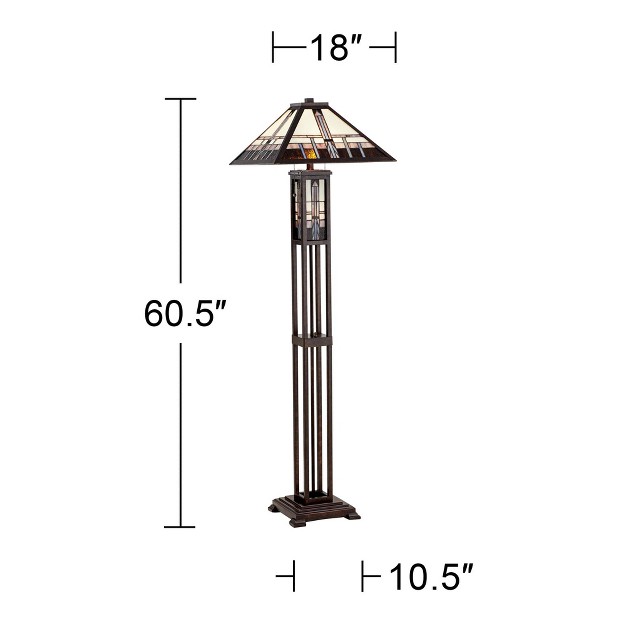 Tall Oiled Bronze With Nightlight Geometric Stained Art Glass Shade For Living Room Bedroom