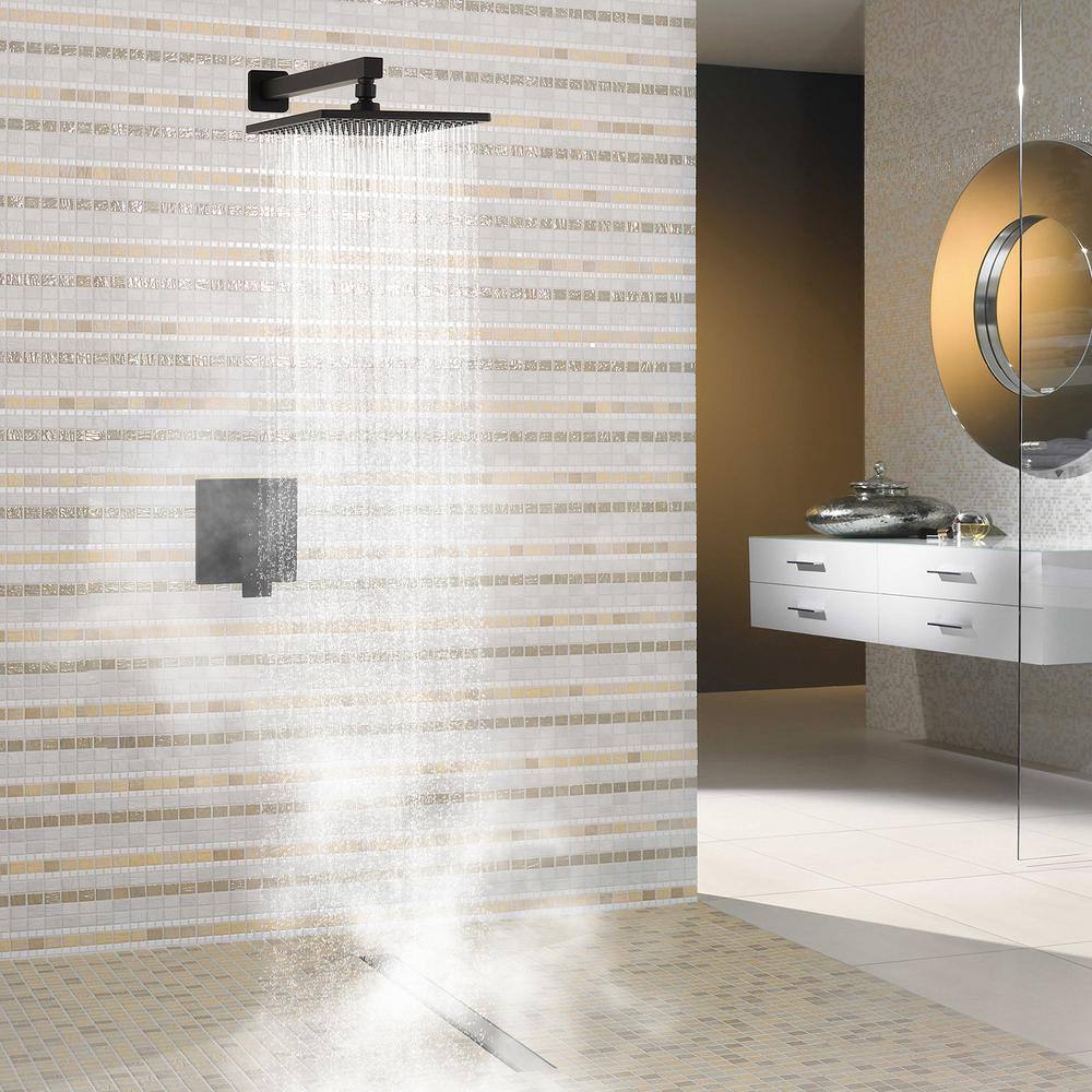 Mondawe Mondawell Square 1-Spray Patterns 10 in. Wall Mount Rain Fixed Shower Head with Valve in Matte Black MA-D93101H