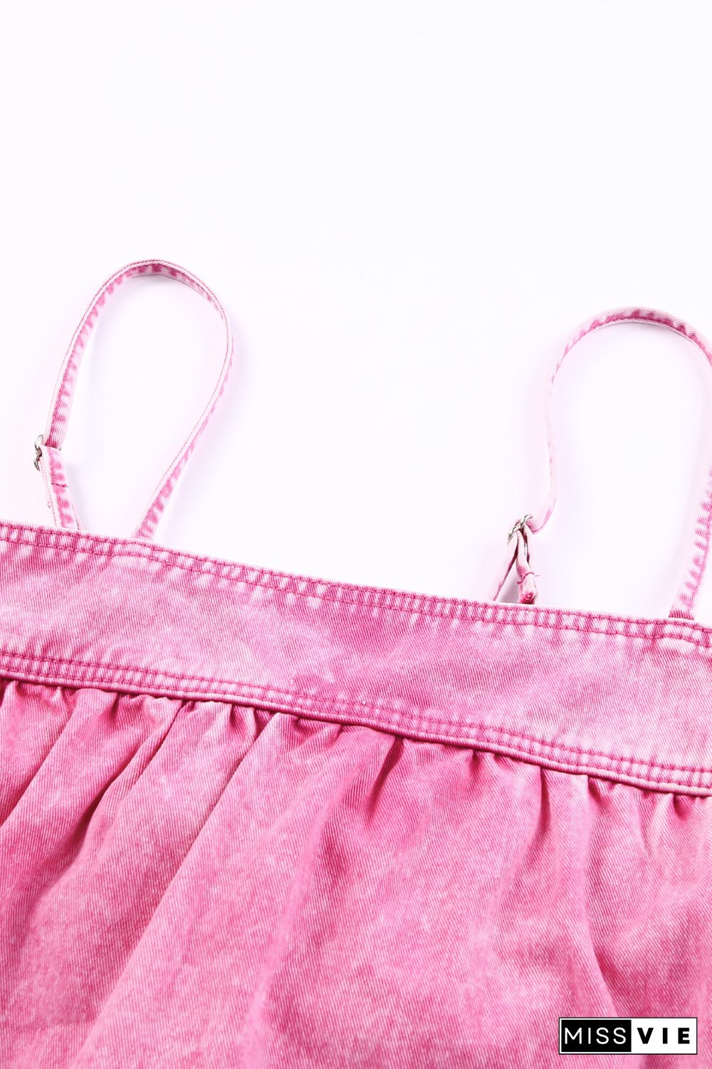 Pink Mineral Wash Denim Smocked Tank Top