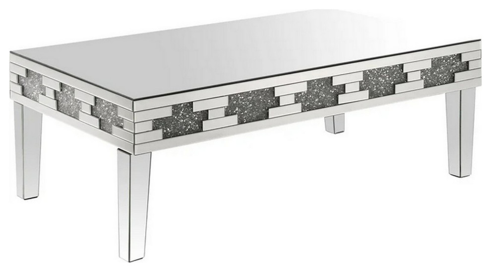 Benzara BM250676 Coffee Table With Mirror Panel Framing/Faux Diamonds  Silver   Contemporary   Coffee Tables   by Uber Bazaar  Houzz