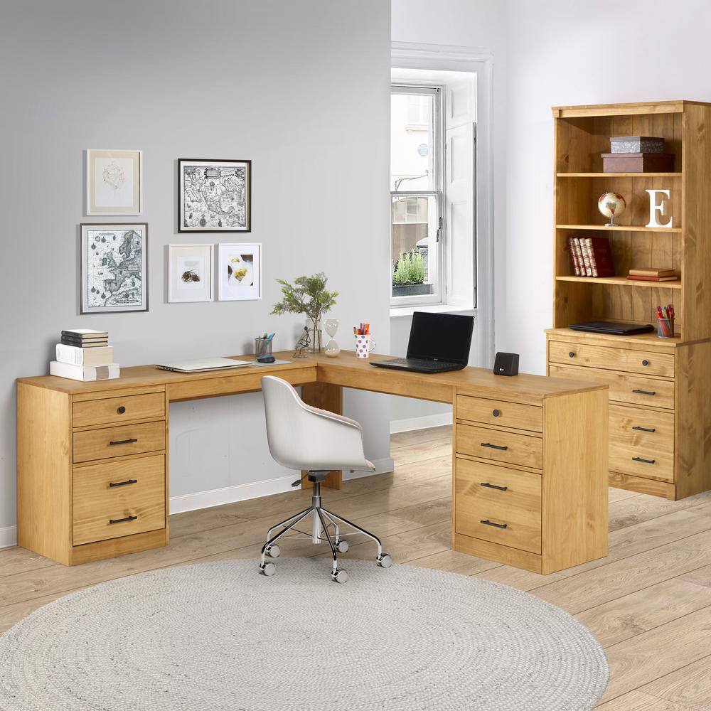 Linon Home Decor Waverly 70 in. W L-Shaped Matte Maple Wood 4 Drawer Computer Desk with 2 Filing Cabinets THD03201