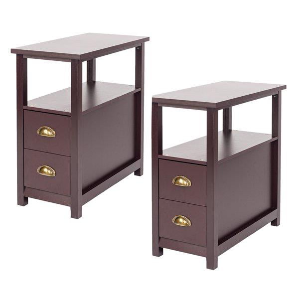 Zimtown Set of 2 Wood Coffee End Table Narrow Nightstand with 2 Drawers Storage Organizer Cabinet for Living Room Bedroom