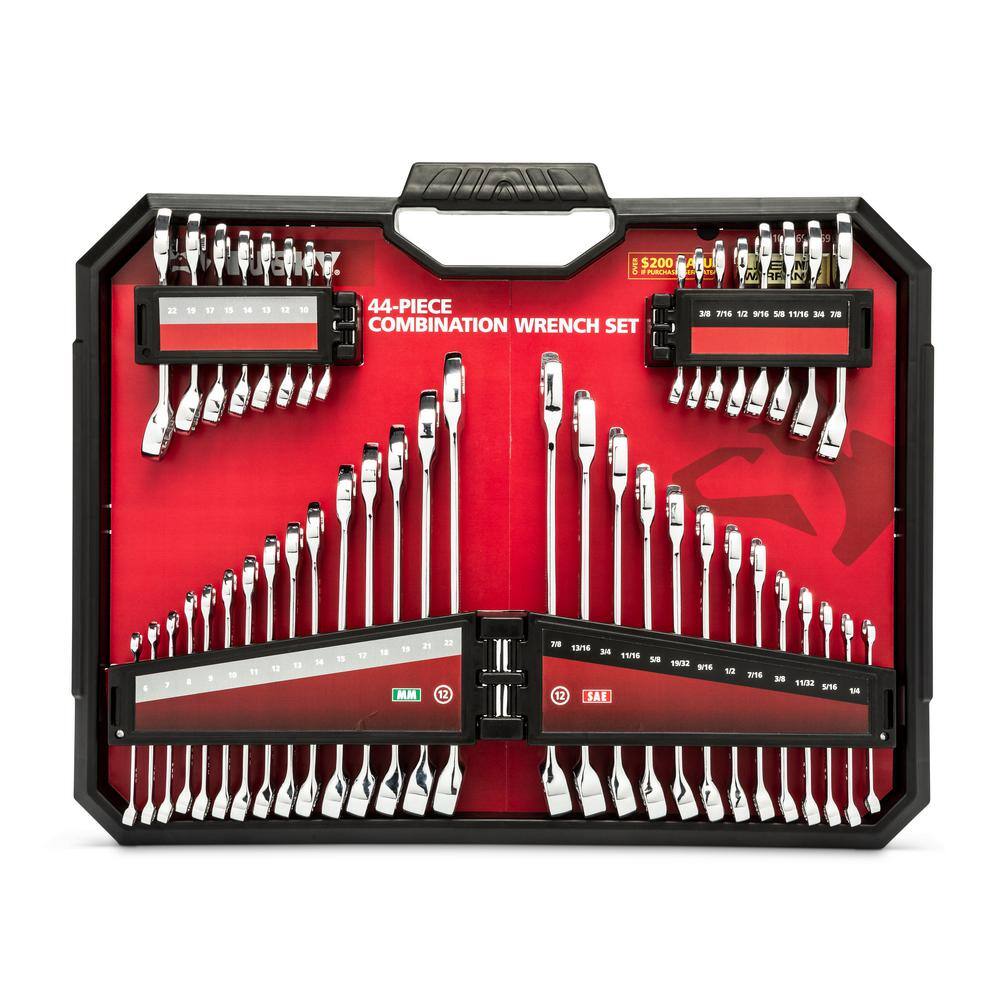 Husky SAE and Metric Combination Wrench Set with Tray (44-Piece) HCW44PCSMTRAY