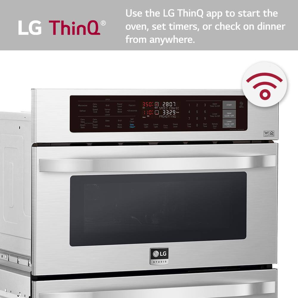 LG STUDIO 30 in. Smart Electric Convection  EasyClean Combination Wall Oven with Built-In Microwave in Stainless Steel LSWC307ST