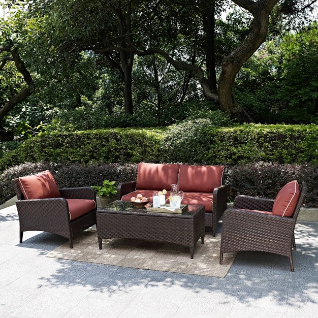 Kiawah 4pc Outdoor Wicker Conversation Set Sangria brown Crosley