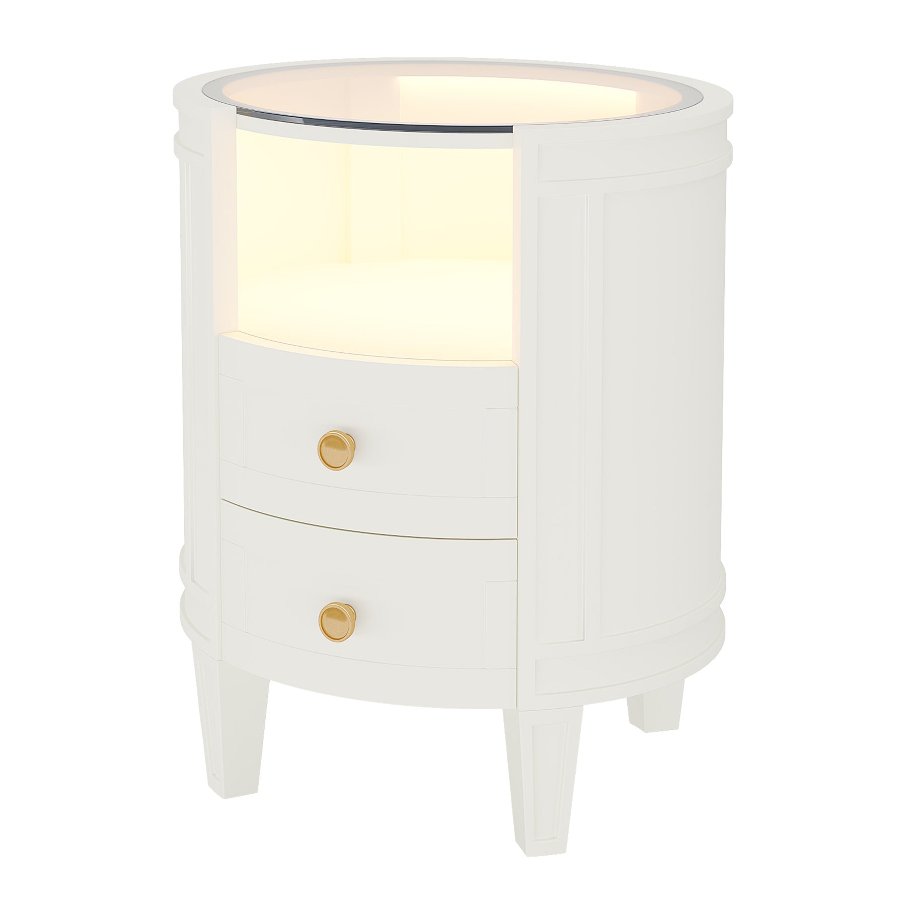 2-Drawer Nightstand with LED Light, Modern Side Table with Glass Tabletop