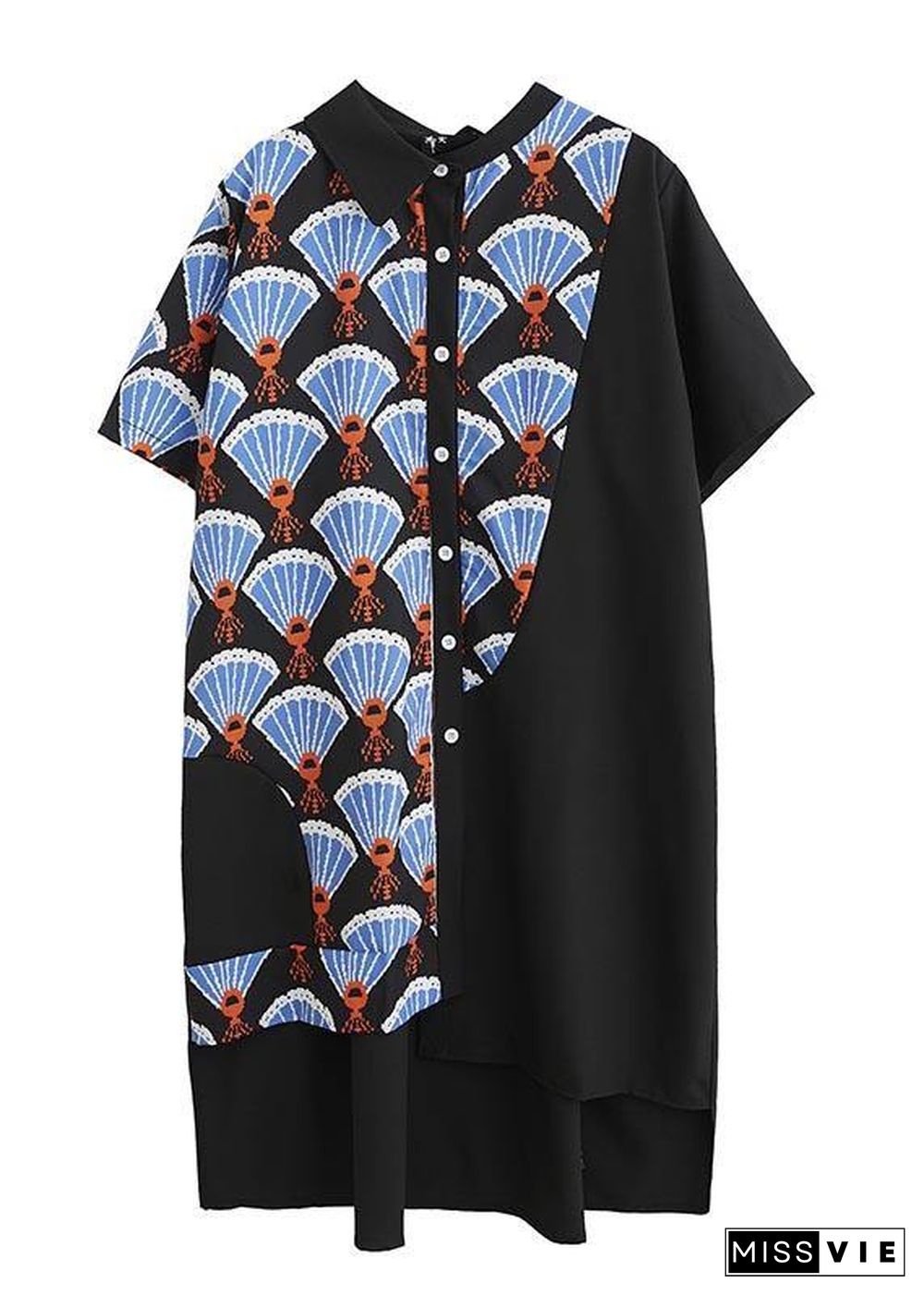 Chic Black Print asymmetrical designlow high design Vacation Summer Cotton Dress