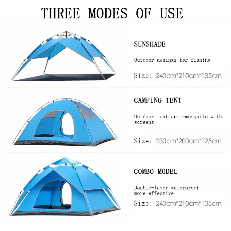 Wholesale Outdoor 3 4 Person Family Hiking Travel Waterproof Portable Lightweight Folding Small Camping Tent