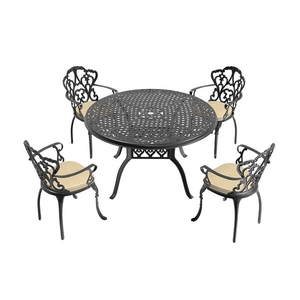 5/7Piece Cast Aluminum Outdoor Dining Set with 48.03 in. Round Table and Random Color Cushions