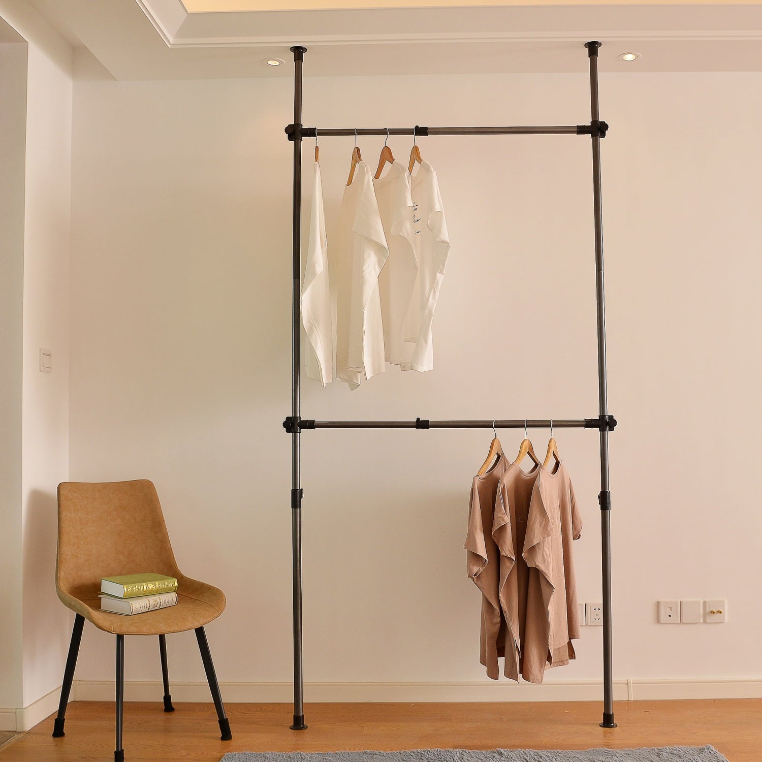 SUGIFT Adjustable Clothes Rack, Garment Rack System For Closet Organizer, Black Wardrobe Rack, Dimensions 86.6"-122" x 31.5"-47.25"