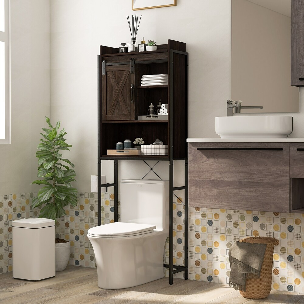 Gymax Over The Toilet Freestanding Storage Rack Bathroom w/ Slipping