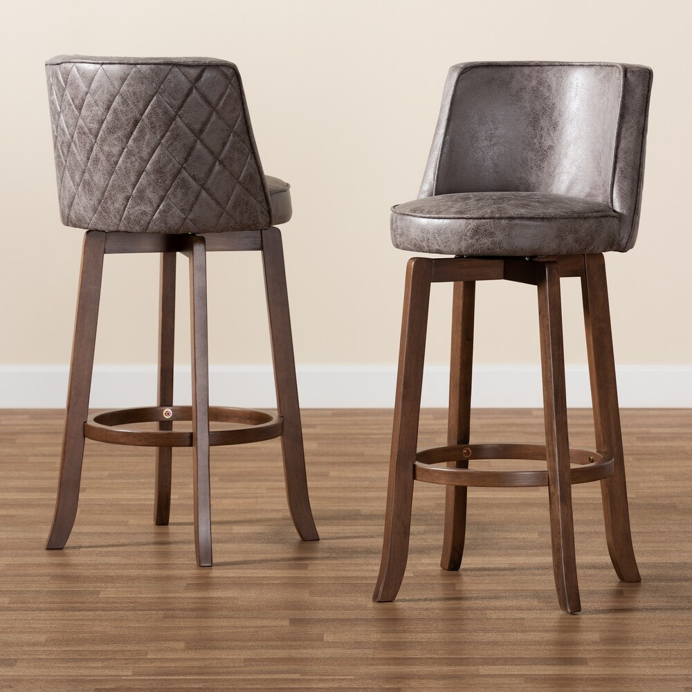 Adams Transitional Upholstered and Walnut Wood 2 PC Bar Stool Set