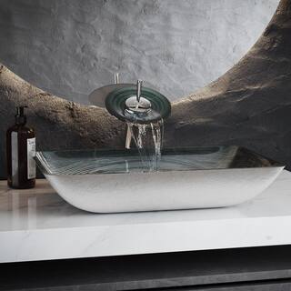 Swiss Madison Cascade Glass Rectangular Vessel Sink with Faucet in Smoky Grey SM-VSF294