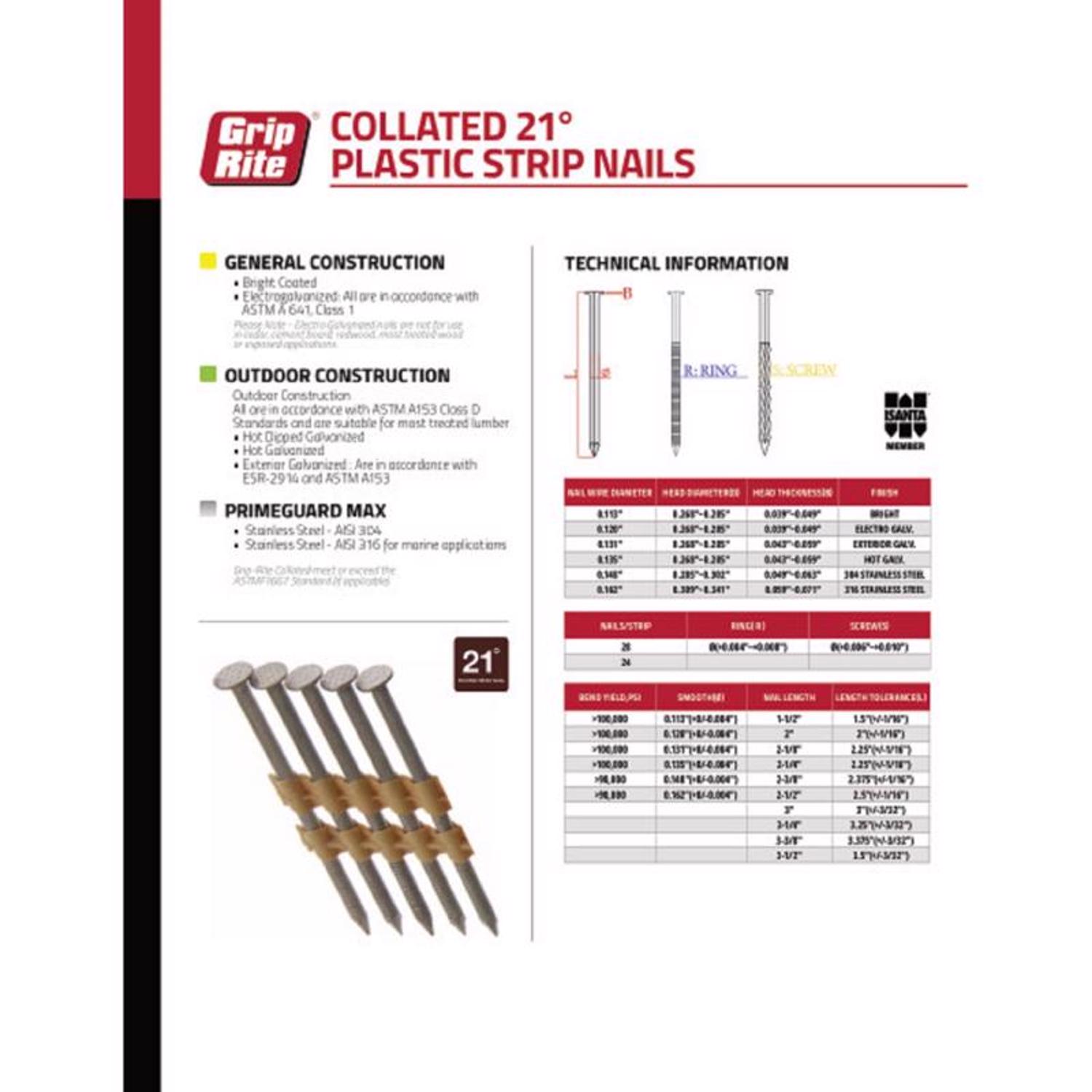 Grip-Rite 3 in. 11 Ga. Angled Strip Bright Framing Nails 21 deg 1000 pk