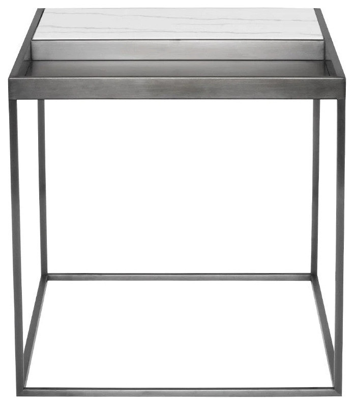 Cedric White Marble Side Table   Transitional   Side Tables And End Tables   by Virgil Stanis Design  Houzz