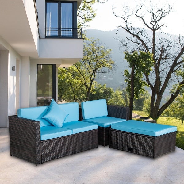 4-Piece Patio Set Rattan 2 Pillows Sectional Option Sofa Sets - Overstock - 35313170