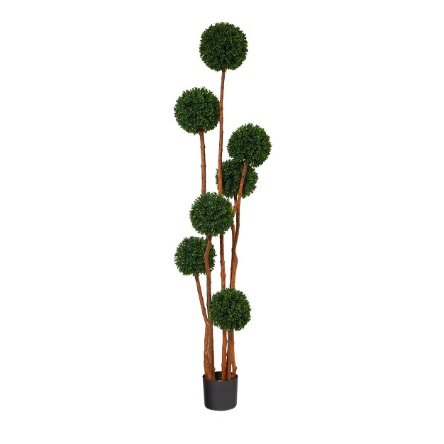 Nearly Natural 6-ft Boxwood Ball Topiary Artificial Tree With Natural Trunk Uv Resistant (indoor/outdoor)