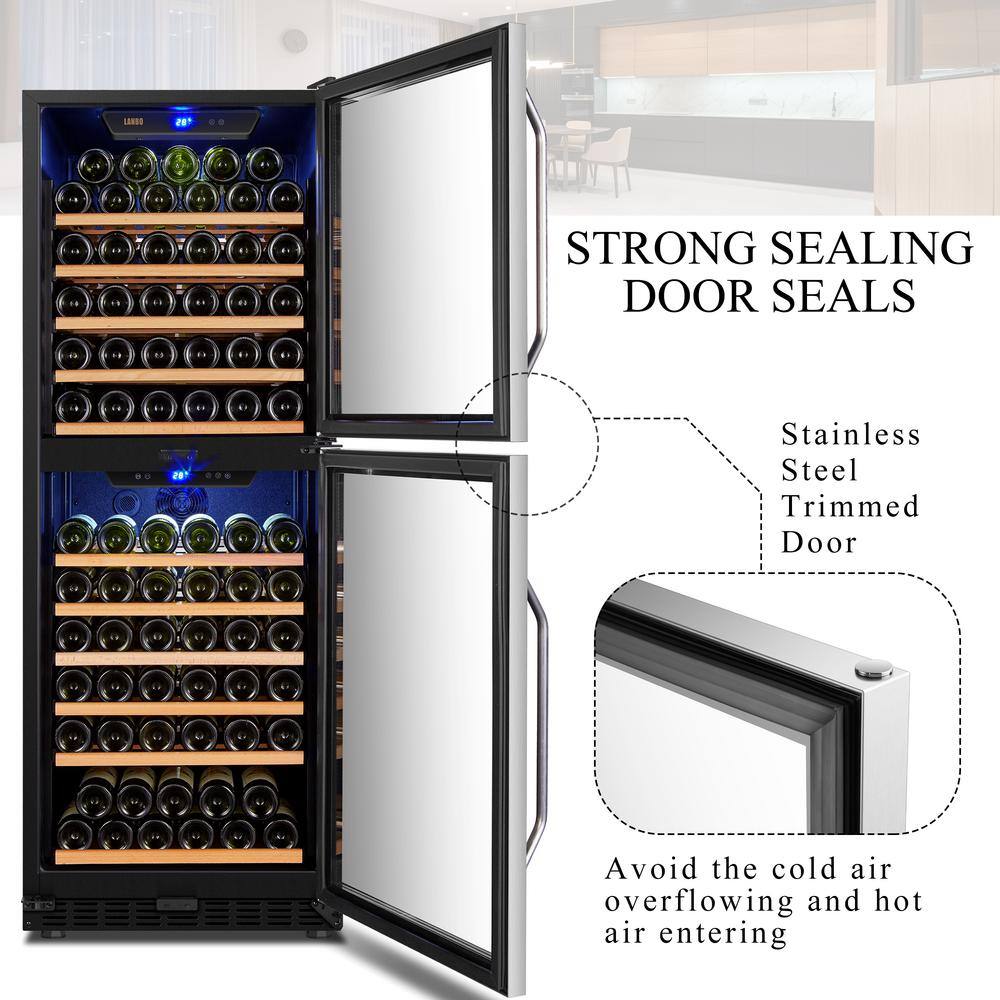 LANBO 23 in. 133-Bottle Stainless Steel 2 Door Dual Zone Wine Refrigerator LW133DD