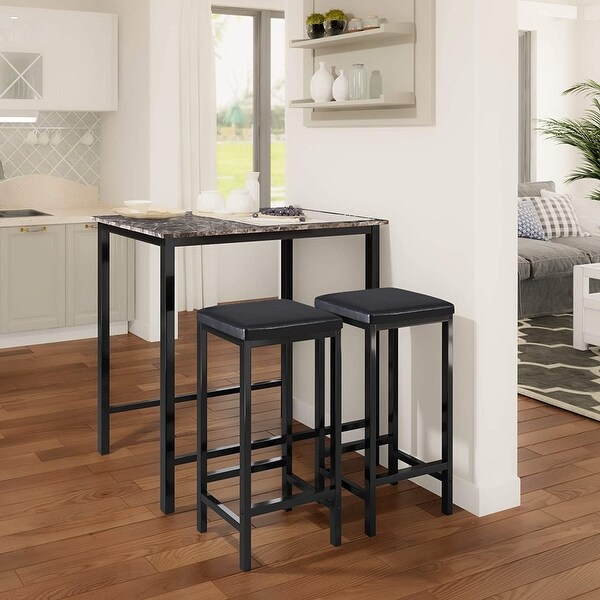 3-Piece Pub Bar Table Set Counter Height Breakfast Nook with 2 Stools