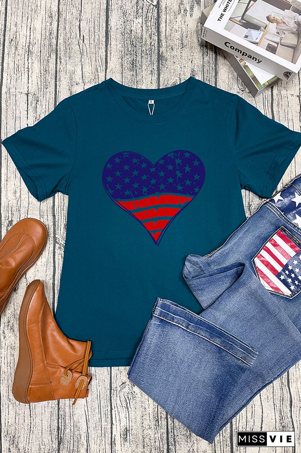 Patriotic Grunge Heart Graphic T-Shirt Wholesale