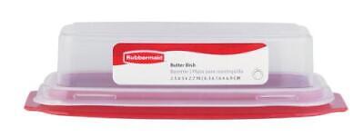 2Pc Rubbermaid Red Plastic Snap Fit Lid Dishwasher Safe Airtight Butter Dish 3.1 W x 2.1 H x 7.8 L in.