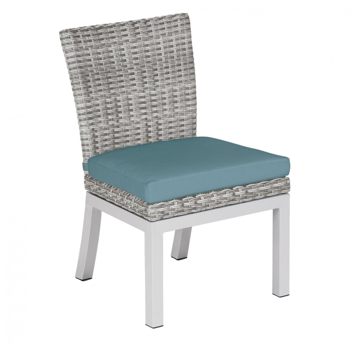 Argento 5 Piece Wicker Patio Dining Set W/ 39 Inch Square Tekwood Vintage Table， Side Chairs and Ice Blue Cushions By Oxford Garden