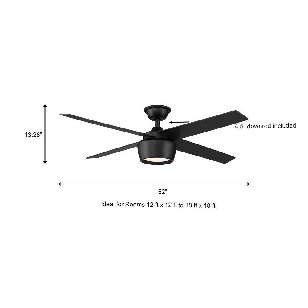 Hampton Bay Havenstone 52 in. Integrated LED Indoor Matte Black Ceiling Fan with Light and Remote Control YG763-MBK