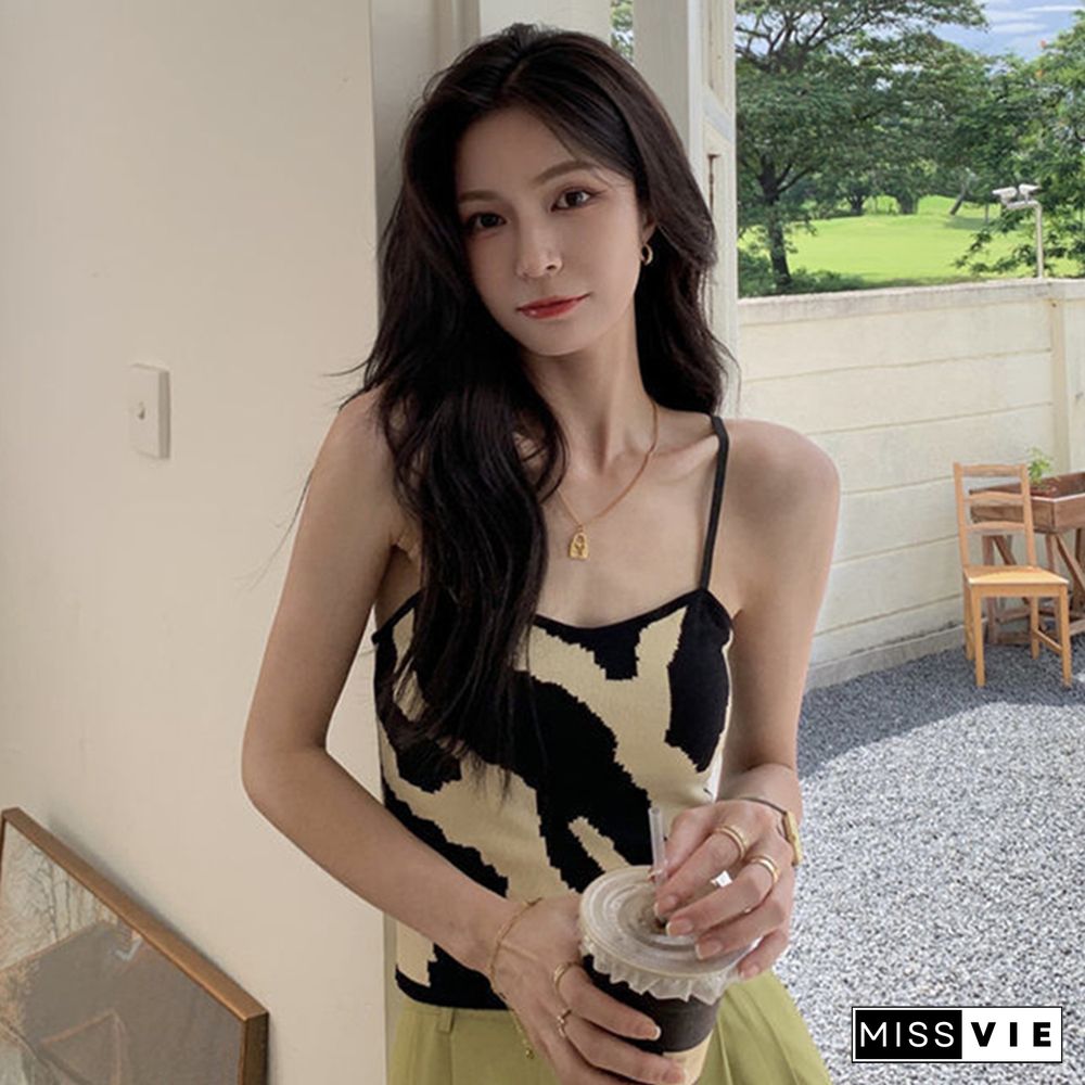 Summer Crop Tops Women Printing Backless Tank Top Sexy Sleeveless Cami Y2k Korean Fashion Clothes Streetwear