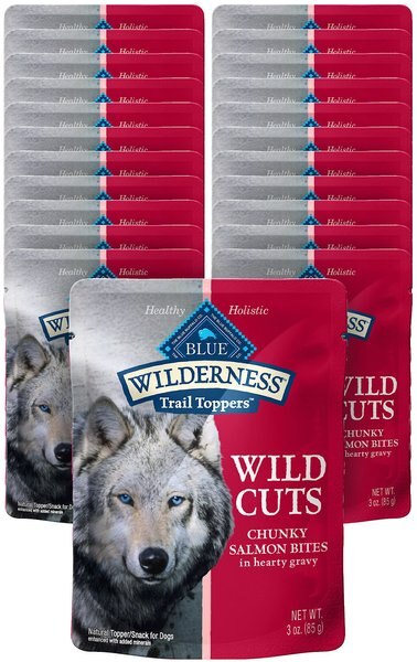 Blue Buffalo Wilderness Trail Toppers Wild Cuts Chunky Salmon Bites in Hearty Gravy Grain-Free Dog Food Topper