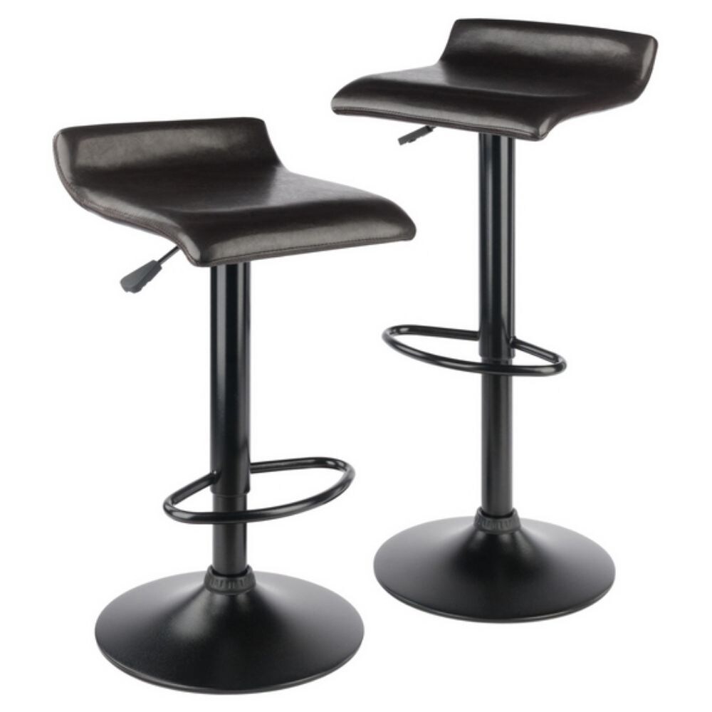 Paris 2-Pc Adjustable Swivel Stool Set， Black and Espresso - Espresso / Black - 15.16