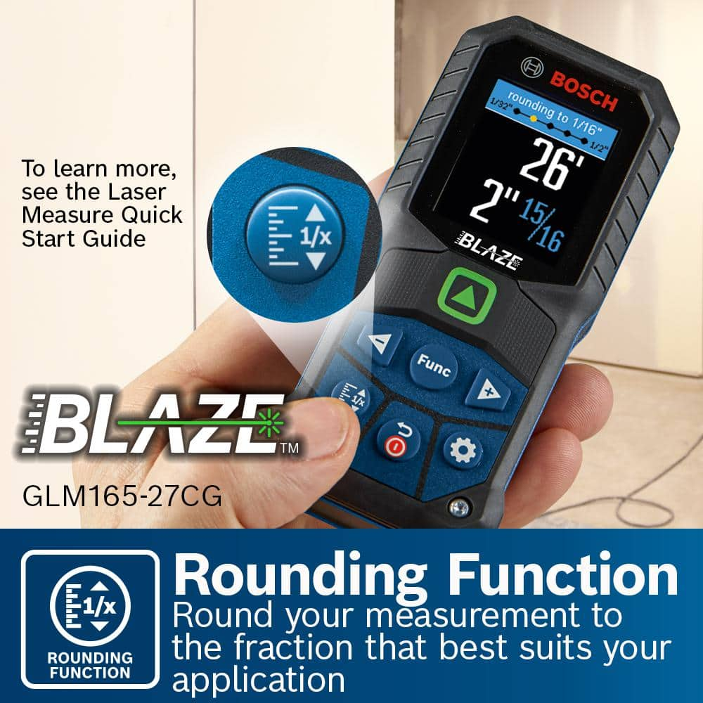 Bosch BLAZE 165 ft. Green Laser Distance Tape Measuring Tool with Bluetooth, Haptic Feedback, and Measurement Rounding GLM165-27CG