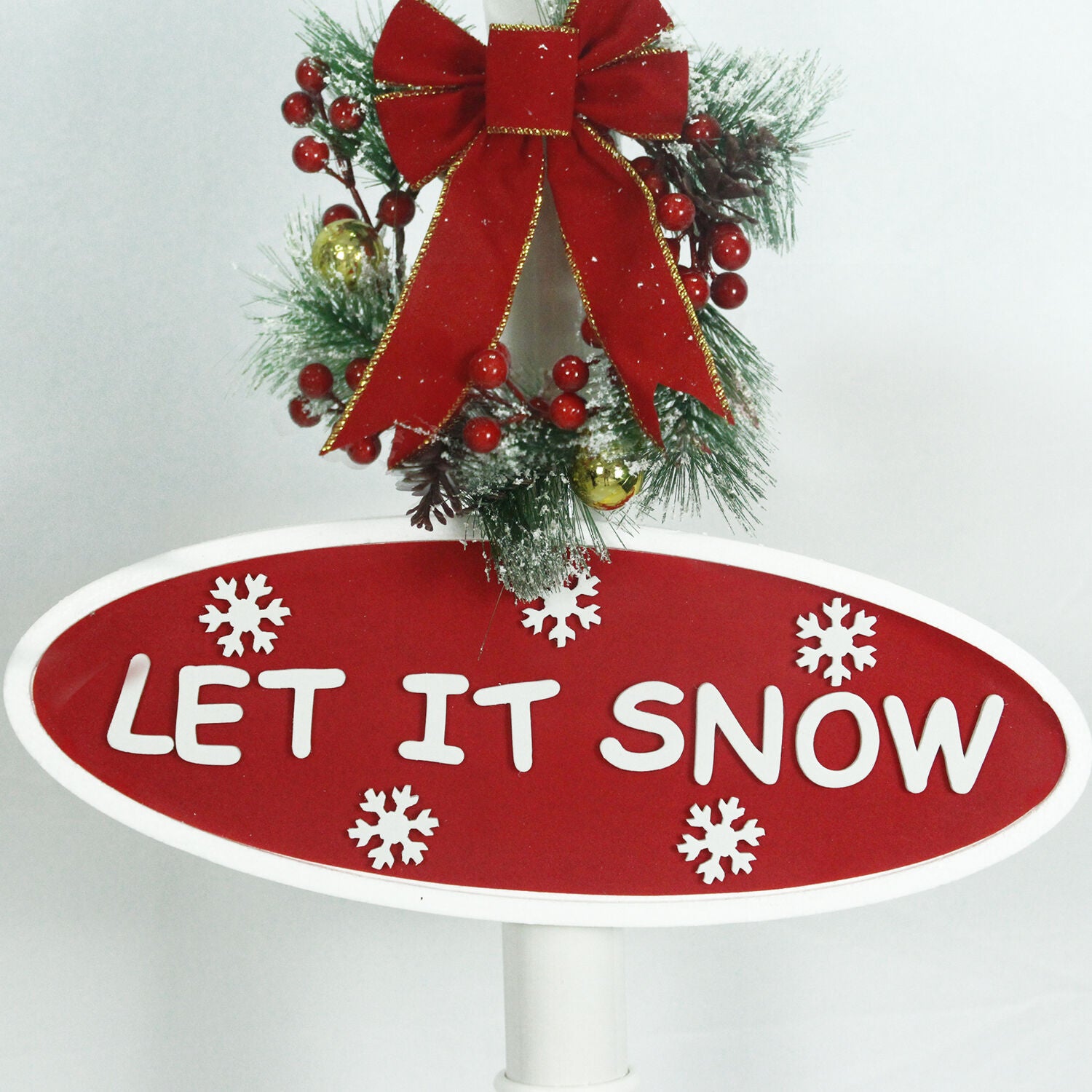 Christmas Time 71-In. Musical Snowy Street Lamp | Christmas Tree Scene， 2 Signs， Cascading Snow， and Holiday Songs | White | CT-SL071A-WHT