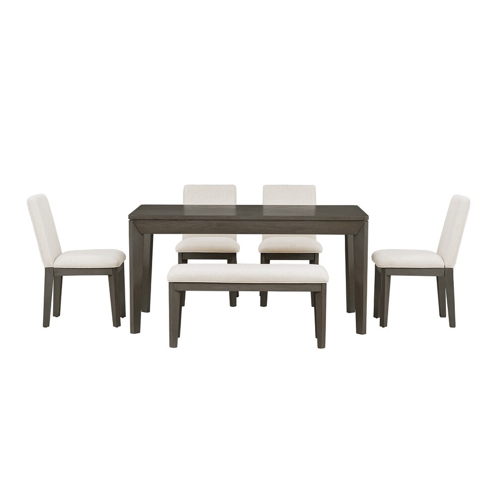 6 Piece Dining Wood Table Set with 4 Upholstered Dining Chairs and Bench  60\