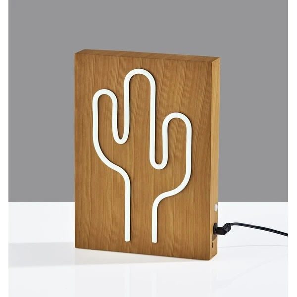 Wood Framed Neon LED Cactus Table or Wall Lamp