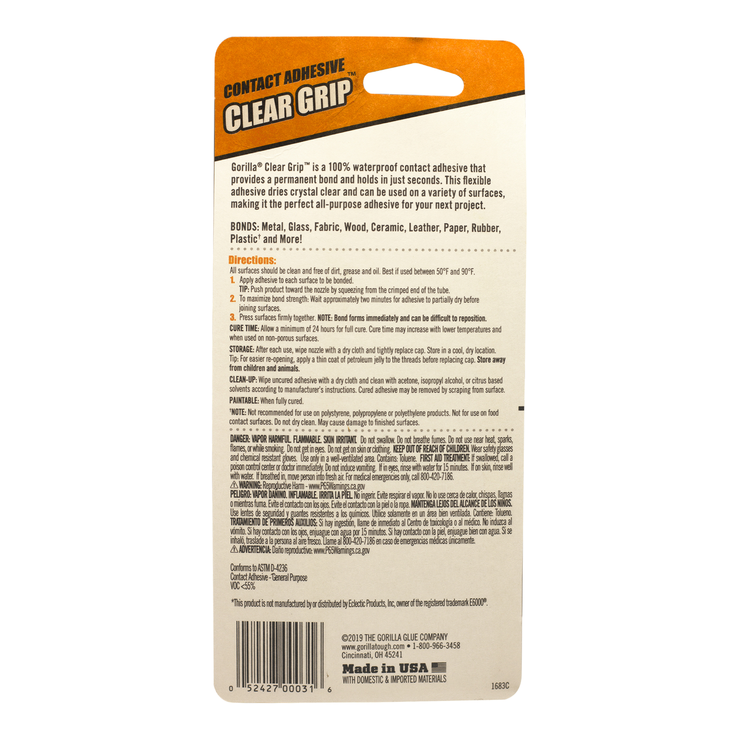 Gorilla Clear Grip High Strength Contact Adhesive 3 oz