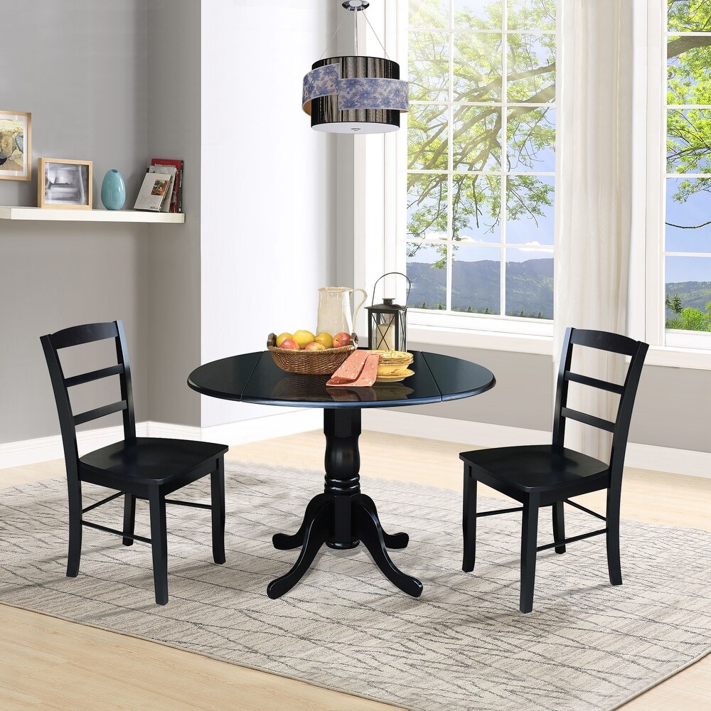 42 inch Dual Drop leaf Pedestal 3 piece Dining Set